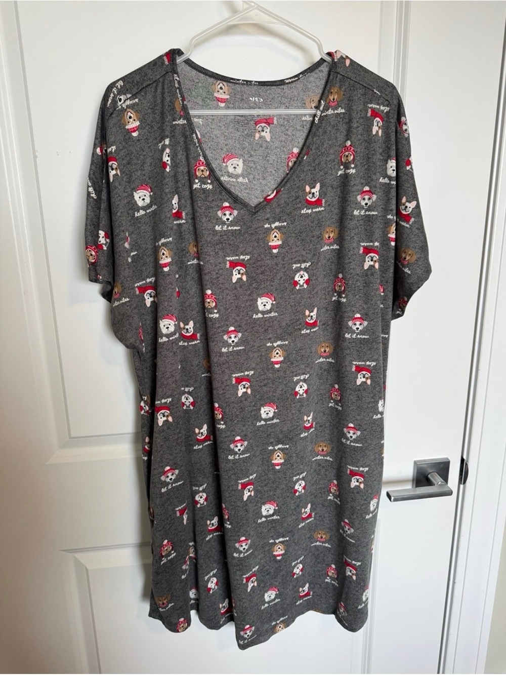 Joyspun Cozy Gray V-Neck Holiday Dog Moo Moo
